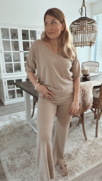 CARINE MERINOWOOL KNITTED TROUSERS TAUPE