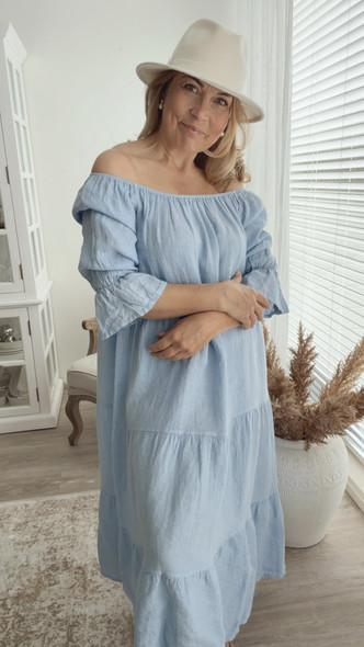 CAPRI LINEN DRESS SKY BLUE 