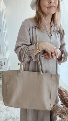 LEATHER SHOPPER BAG TAUPE