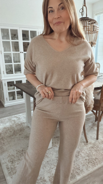 CARINE MERINOWOOL KNITTED TROUSERS TAUPE