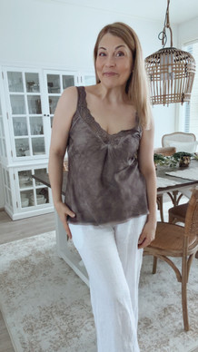 MARILYN SATIN TOP BROWN