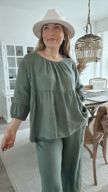 CASSANDRA LINEN BLOUSE KHAKI