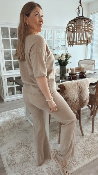 CARINE MERINOWOOL KNITTED TROUSERS TAUPE