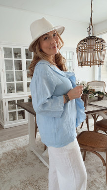 ALEXANDRA LINEN SHIRT SKY BLUE