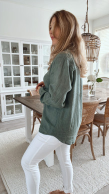 WILHELMIINA BASIC LINEN SHIRT KHAKI