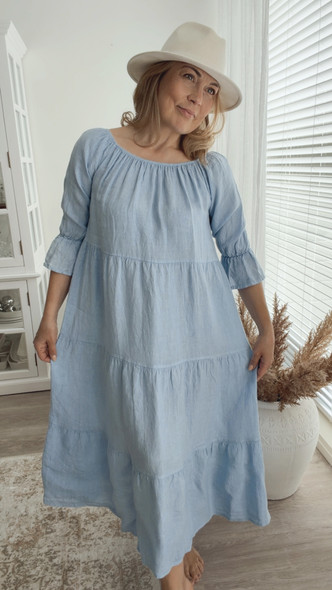 CAPRI LINEN DRESS SKY BLUE 