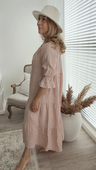 CAPRI LINEN DRESS OLD ROSE