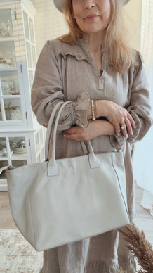 LEATHER SHOPPER BAG BEIGE