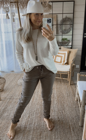 BUTTON JOGGERIT TAUPE