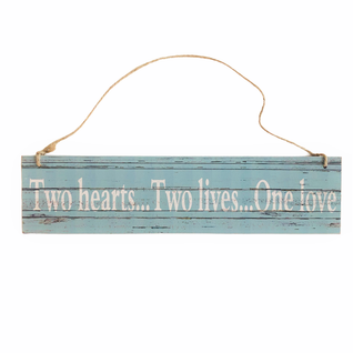 Puinen kyltti Two Hearts, vihreä