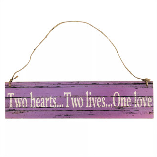 Puinen kyltti Two Hearts, lila