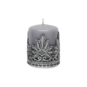 Pöytäkynttilä, pitsikoriste - harmaa