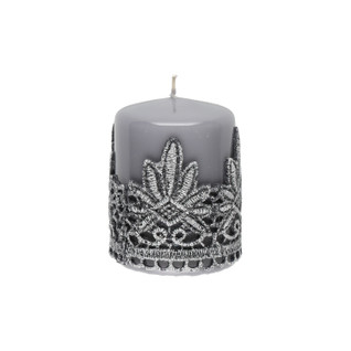 Pöytäkynttilä, pitsikoriste - harmaa