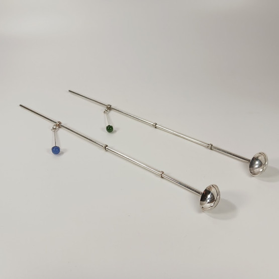 Cocktail-pillilusikat koruilla 2kpl, hopeaa vuodelta 1986