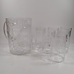 Kaadin ja 6 juomalasia, Flora, design Oiva Toikka