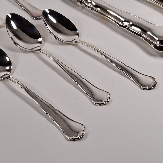 Kakkuottimet + 6kpl lusikka, Chippendale, hopeaa