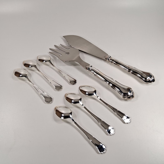 Kakkuottimet + 6kpl lusikka, Chippendale, hopeaa