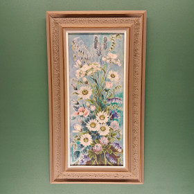 Taulu, kukka-aihe, sign. Irja Soini