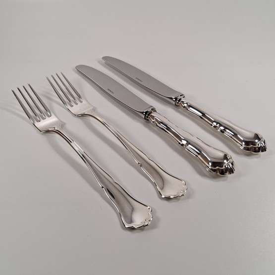 Aterinsetti, 2kpl haarukka ja 2kpl veitsi, Chippendale, hopeaa