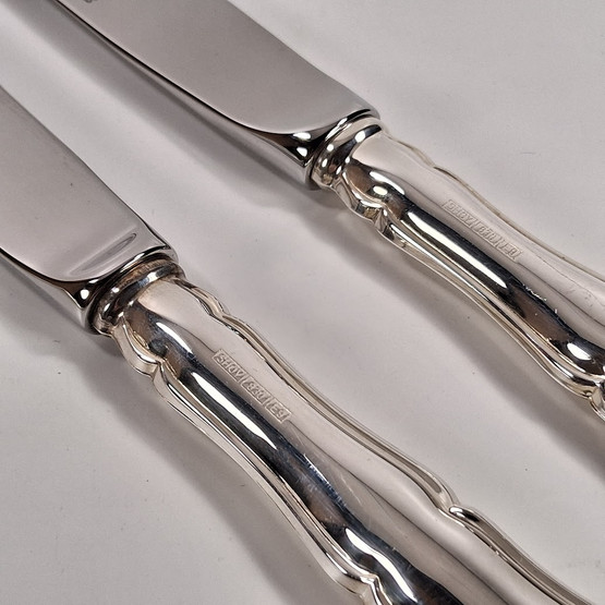 Aterinsetti, 2kpl haarukka ja 2kpl veitsi, Chippendale, hopeaa