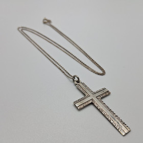 Necklace, cross, silver