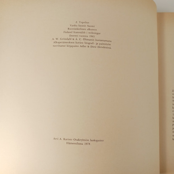 Kirja, Vanha kaunis Suomi, Z. Topelius