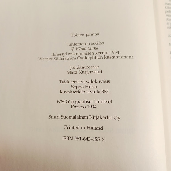 Kirja, Tuntematon Sotilas, Väinö Linna
