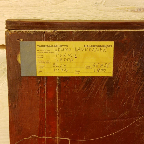Taulu, Seppä, sign. Veikko Laukkanen 1974