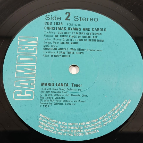 LP-levy, Mario Lanza, Christmas Hymns & Carols