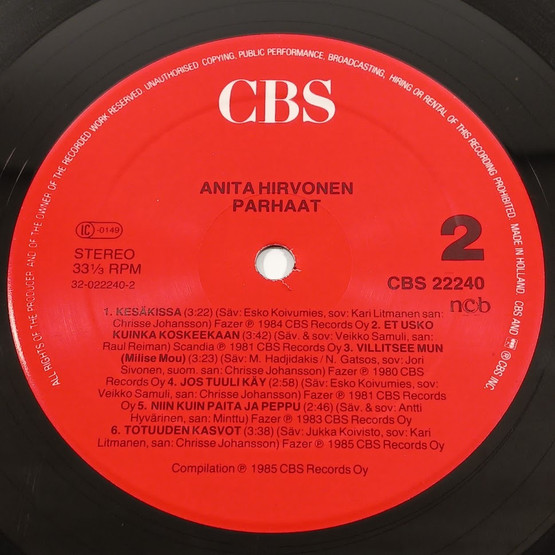 LP-levy, Anita Hirvonen, Parhaat