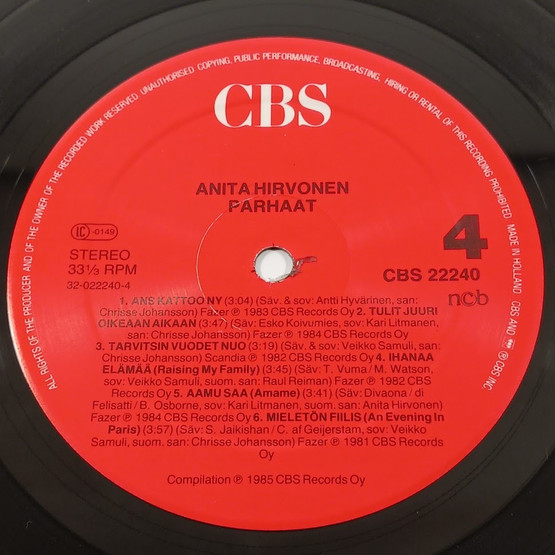 LP-levy, Anita Hirvonen, Parhaat