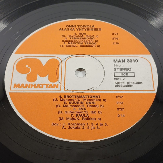 LP-levy, Onni Toivola, Alaska yhtyeineen