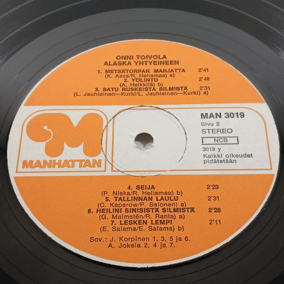 LP-levy, Onni Toivola, Alaska yhtyeineen