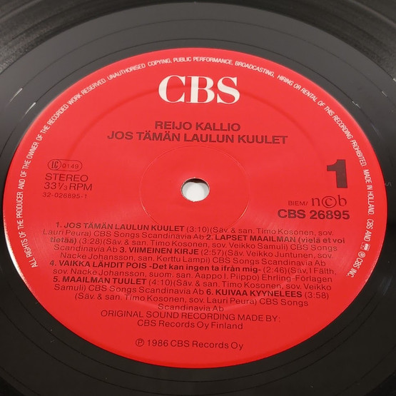LP-levy, Reijo Kallio, Jos tämän laulun kuulet