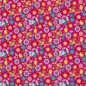 Ryhmä Hau -trikookangas: Kaja, Halti ja kukat, pinkki