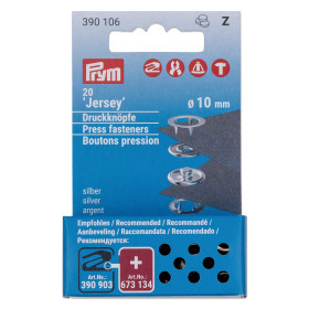 Prym: Rengasneppari, jersey 10mm täyttöpakkaus, hopea