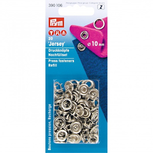 Prym: Rengasneppari, jersey 10mm täyttöpakkaus, hopea