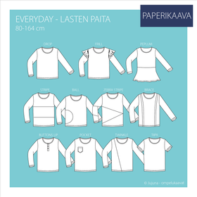 Jujuna, kaavapaketti: Everyday, lasten paitakaava 80-164 cm