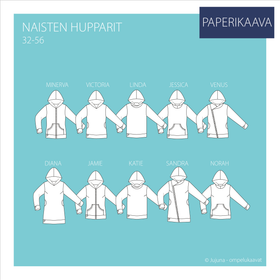 Jujuna, kaavapaketti: Naisten hupparit 32-56