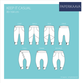 Jujuna, kaavapaketti: Keep it casual lasten housukaava 80-164cm