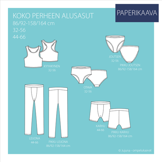 Jujuna, kaavapaketti: Koko perheen alusvaatteet