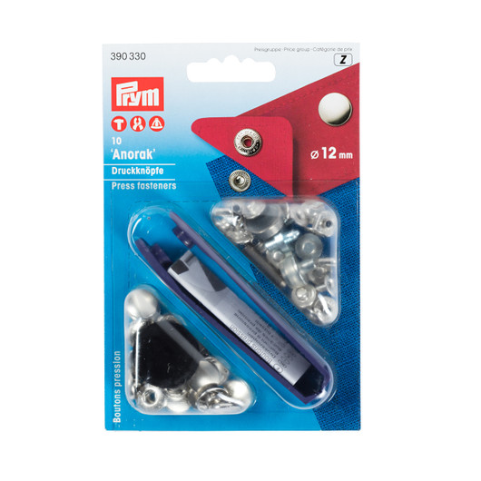 Prym: Anorakkineppari 12mm 10kpl + työvälineet, hopea