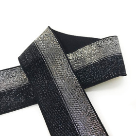 Pehmoinen glitterikuminauha 40mm, musta - hopea