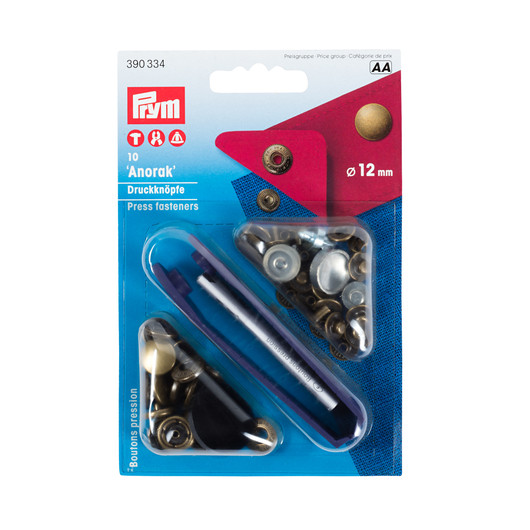 Prym: Anorakkineppari 12mm 10kpl + työvälineet, pronssi