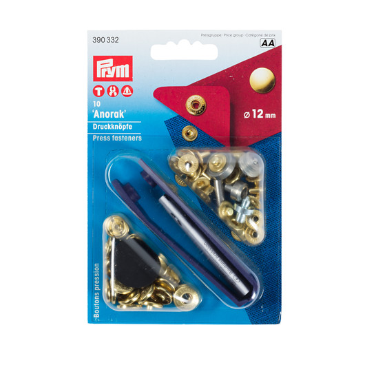 Prym: Anorakkineppari 12mm 10kpl + työvälineet, kulta