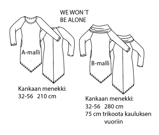 Jujuna, kaavapaketti: Naisten raglanmekot 32-56