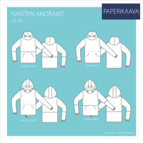 Jujuna, kaavapaketti: Naisten anorakit 32-56