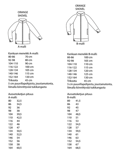 Jujuna, kaavapaketti: Lasten raglancolleget 80-164 cm