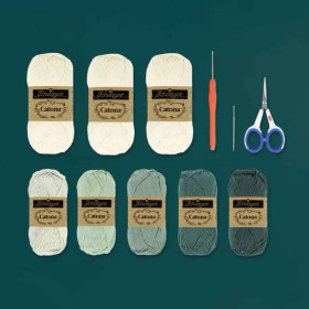 Scheepjes: Isoäidinneliölaukku - virkkauspaketti, luonnonvalkoinen - vihreä