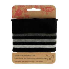 Opry: Reunaresori 6,5cm x 1,1m, kolme raitaa, musta - harmaat raidat